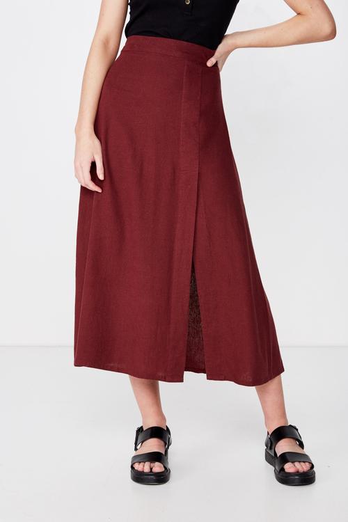 Woven whitney midi skirt - burgundy 