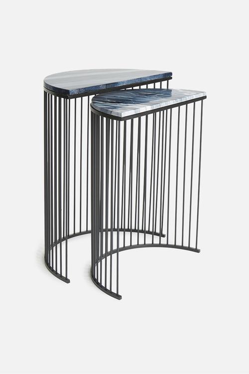 Half moon set of two tables - grey & black