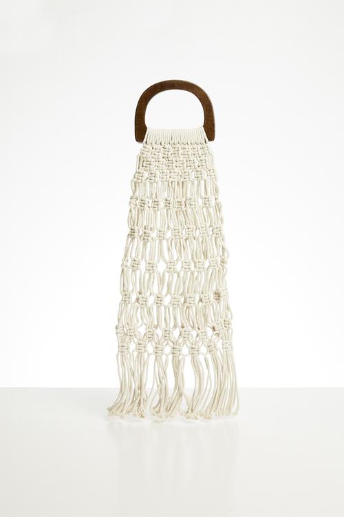 Net bag with wooden handle - white