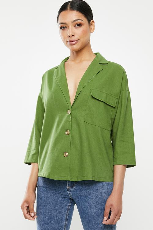 Co ord linen tortoise shell shirt - green