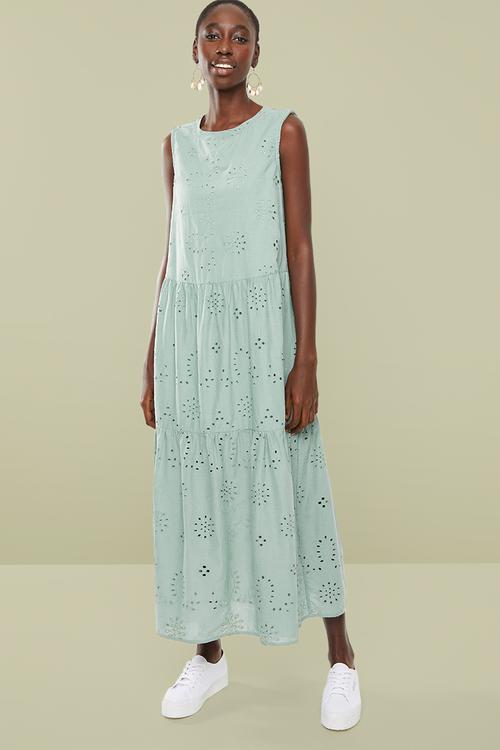 Tiered anglaise dress - green