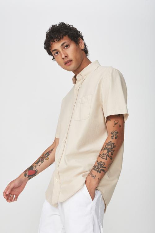Vintage prep short sleeve shirt - beige 