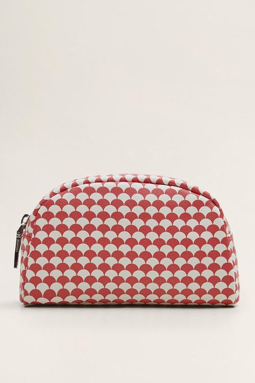 Geometric print cosmetic bag - red & white 