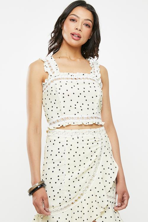 Frill strappy co- ord top - cream 