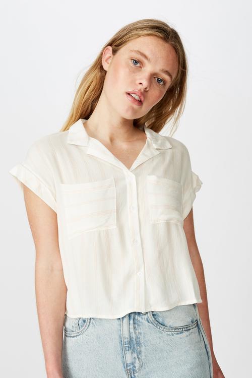 Emily chopped short sleeve shirt  - cream & pink