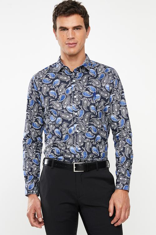 Barnaby paisley long sleeve styled shirt - blue
