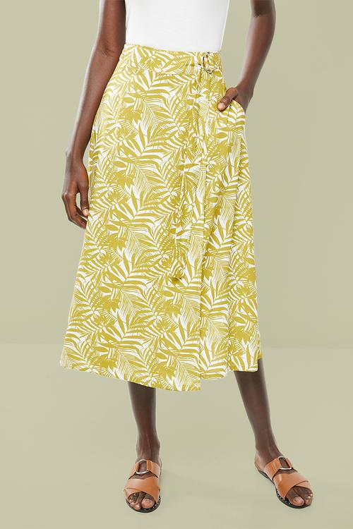 Wrap midi skirt - green & cream 