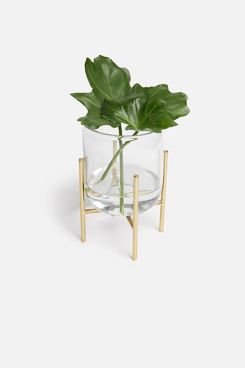 Glass vase with iron stand - gold