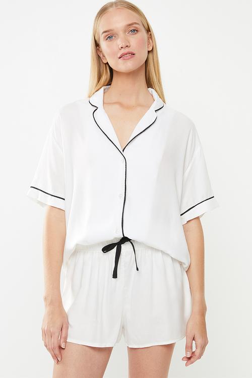 Sleep shirt & shorts set - white & black