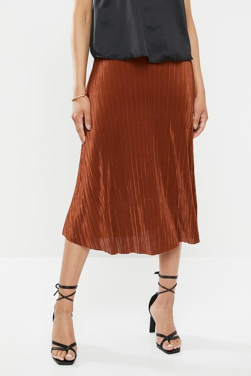 Plisse a-line midi skirt - rust