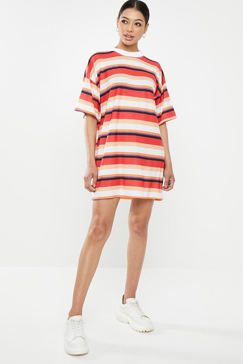 Oversized T-shirt dress short sleeve stripe - multi 