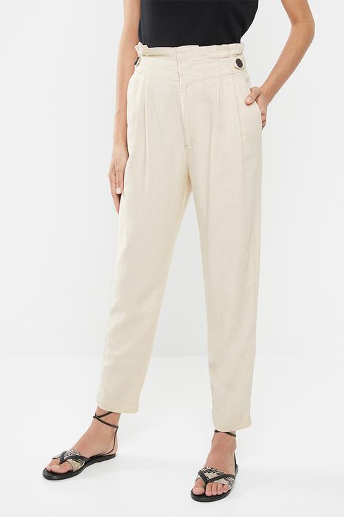 Amber high paperwaist linen pants - beige