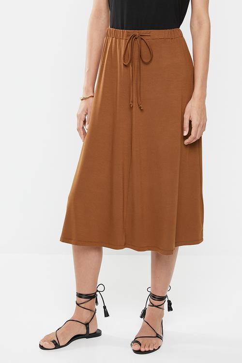 Draw cord midi skirt - tan