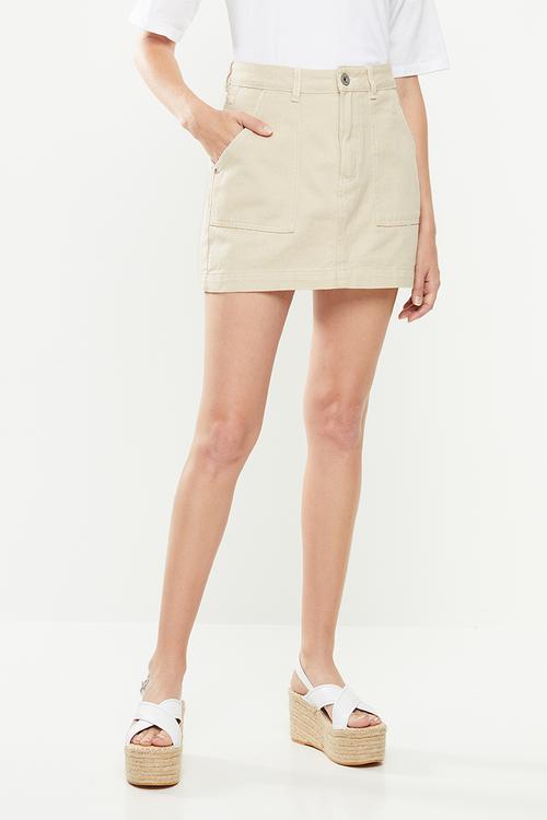 Patch pocket denim skirt  - beige