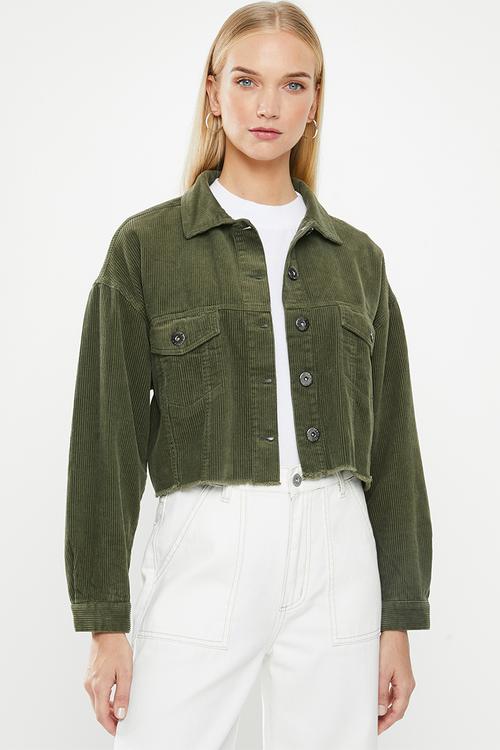 Cord hem release shacket - khaki