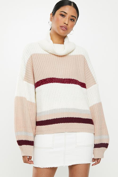 Stripe turtle neck oversized crop jumper - multi