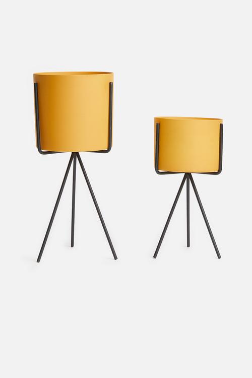 Pedestal plant pot set - ochre yellow