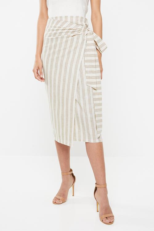 Linen blend skirt - beige & cream 