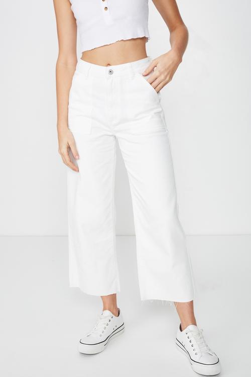 Wide leg cropped jeans - white