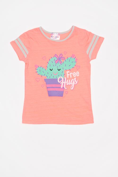 Free hugs printed T-shirt - coral