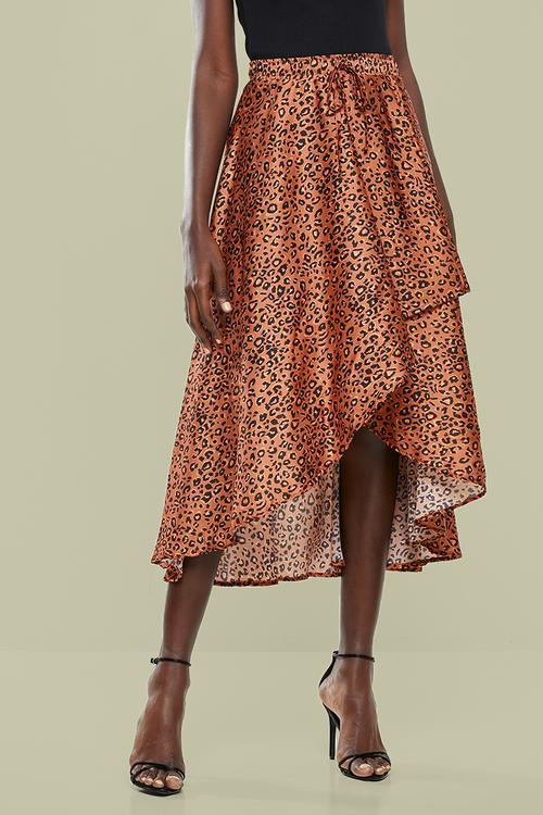Asymetric wrap midi skirt - rust & black