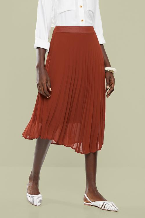 Pleated midi skirt - rust