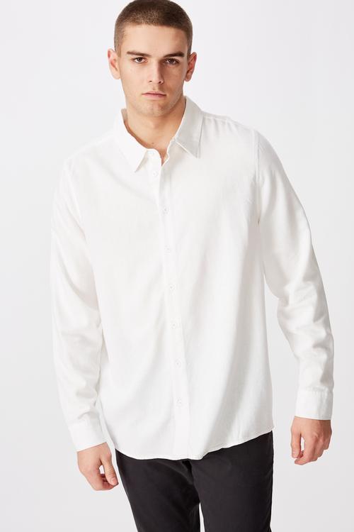Long sleeve linen blend shirt - white