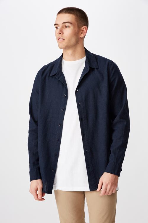 Long sleeve linen blend shirt - navy