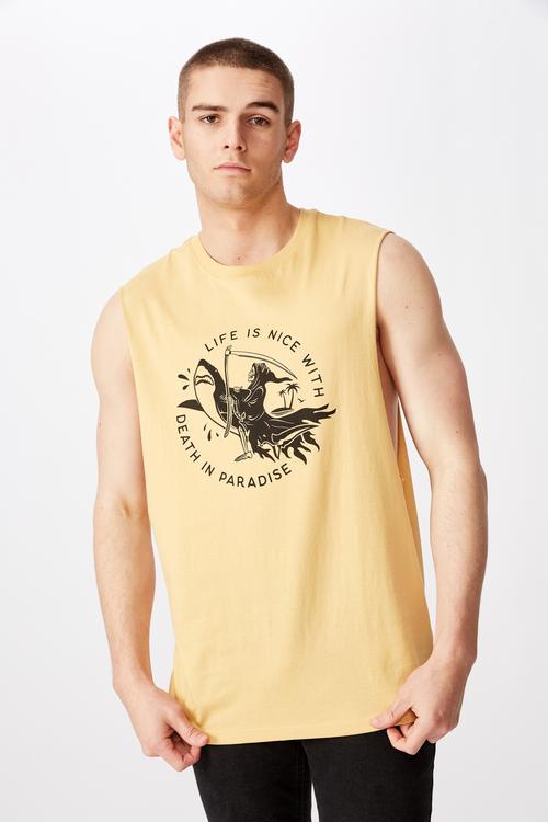 Nice life graphic muscle tank - yellow 