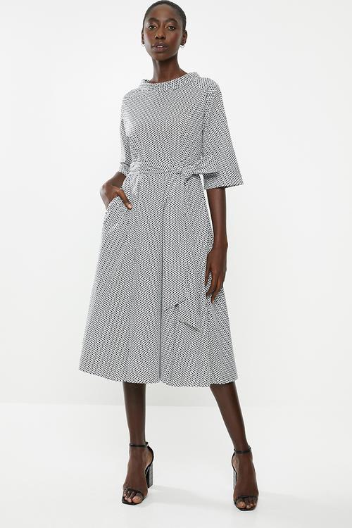 High waisted pleat maxi - black & white