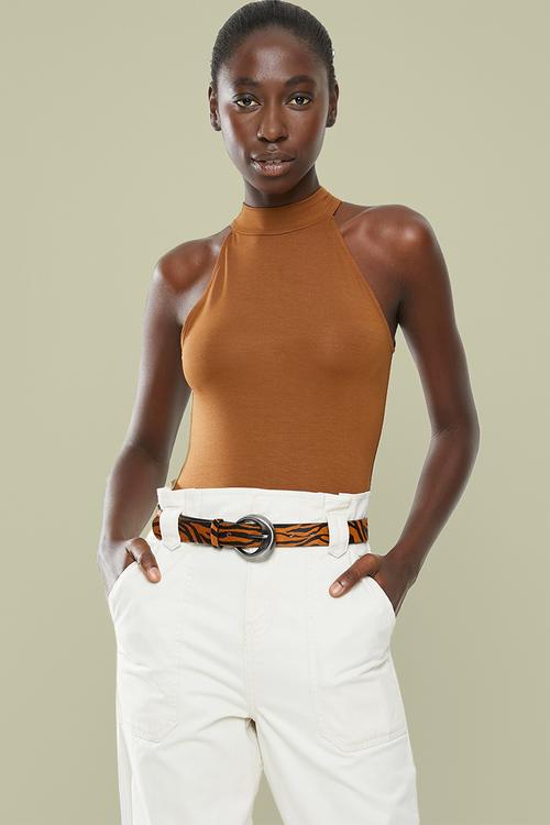 Viscose hi neck bodysuit - brown 