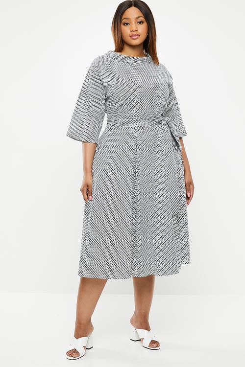 Plus high waisted pleat maxi dress - black & white