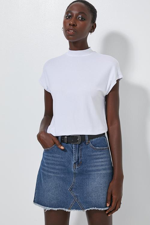 High neck soft feel tee - white