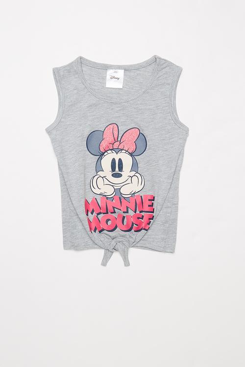 Girls tie front Minnie Mouse tee - grey