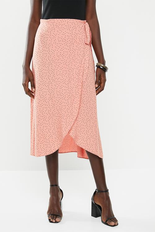 Ria spot wrap midi skirt - pink