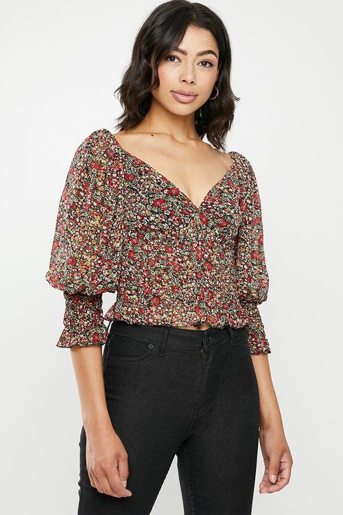 Floral milkmaid shirred top - multi