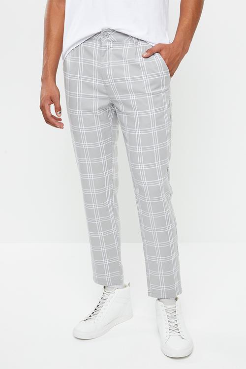 Slim fit tapered leg pant - grey & white