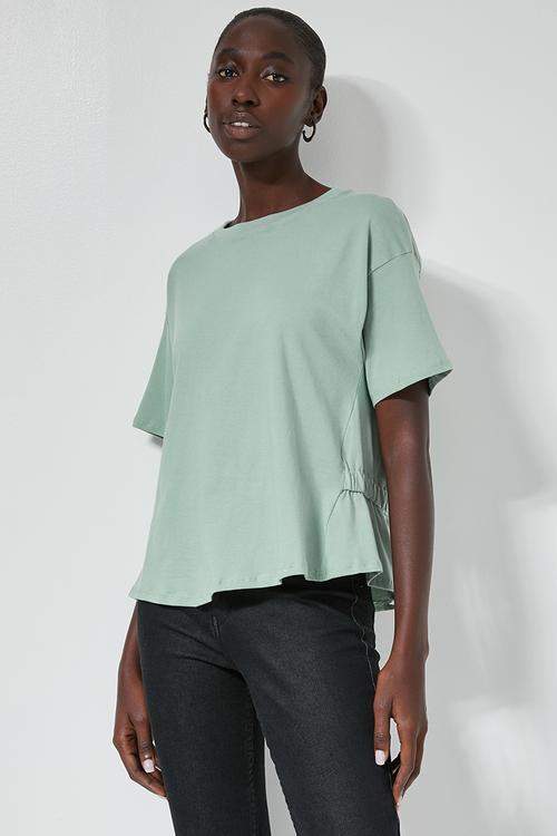 Plain peplum tee - green