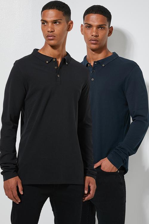 Pique slim fit 2 pack golfers - black & navy