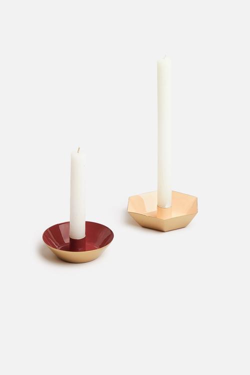 Set of 2 candle holders - rust & peach