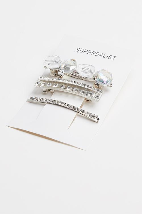 3 pack hair slide set - silver