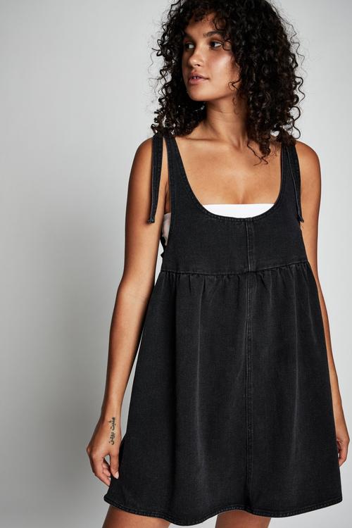Denim baby doll mini pini - black