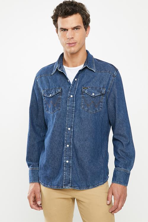 Denim regular fit long sleeve shirt - blue