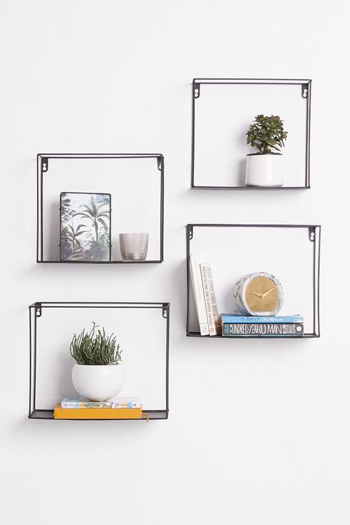 Metal wall shelf set of 4 - black