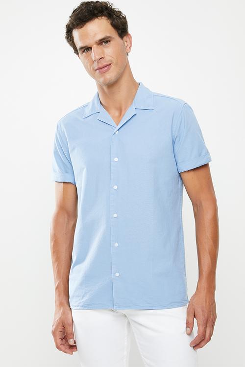 Cuban collar shirt - blue