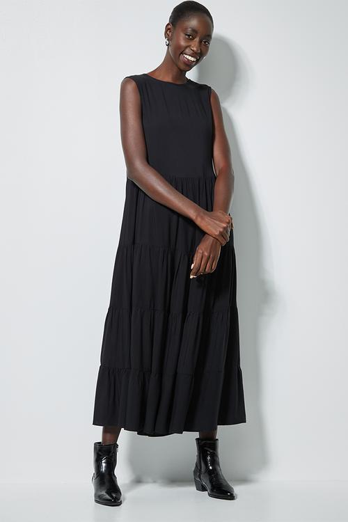 Sleeveless tiered dress - black