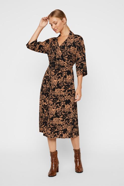 Prosecca 3/4 calf dress - brown & black 