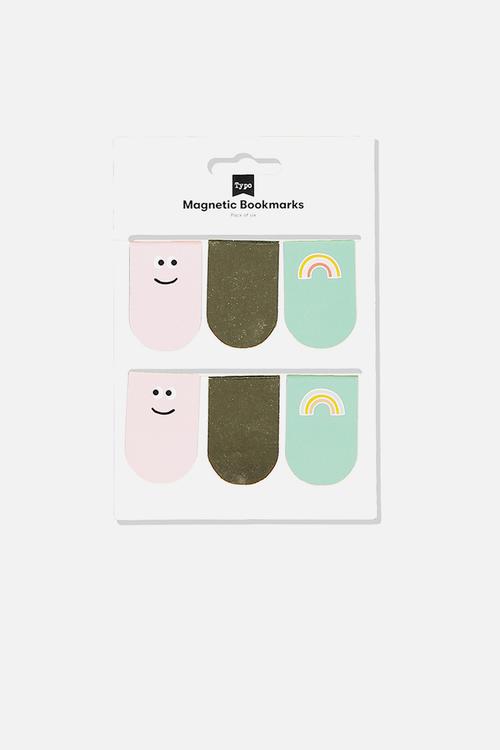 6 pack magnetic bookmark - faces & rainbows