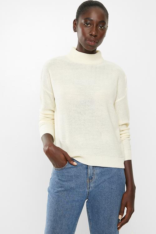 Boxy high neck jumper - cream