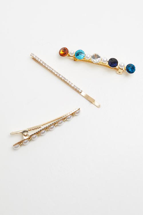 3 pack embellished hair slide set - multi